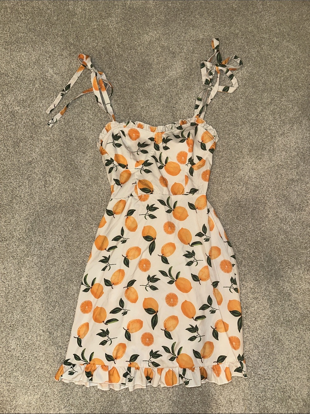 Women’s White Orange Print Tie-Strap Sundress
